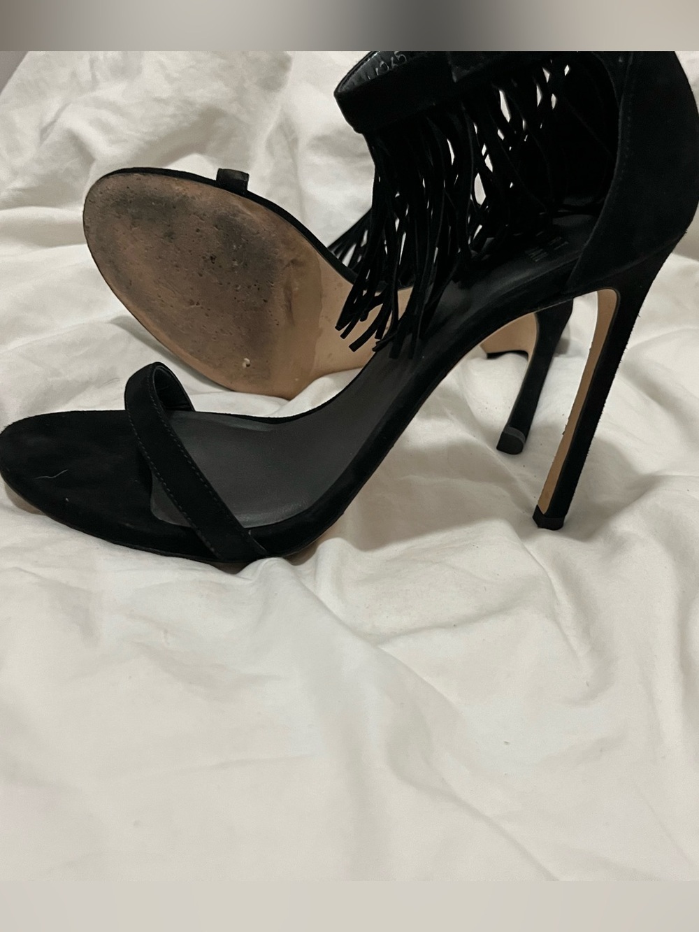 Stuart Weitzman Fringelica Suede 4.5" Heel Slingback Stilettos Size 9 - Picture 5 of 7